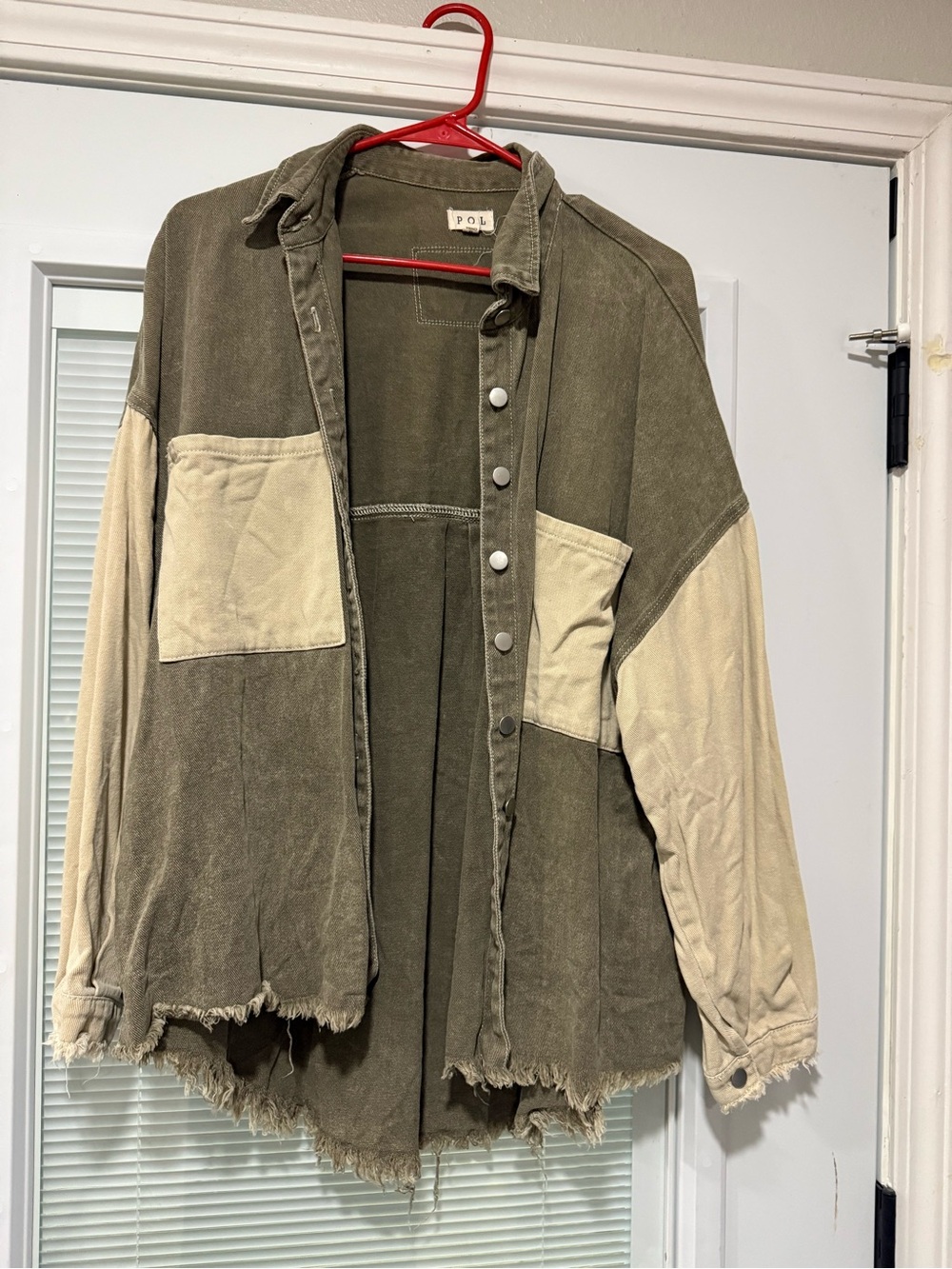 POL Olive and Cream Two-Tone Utility Jacket